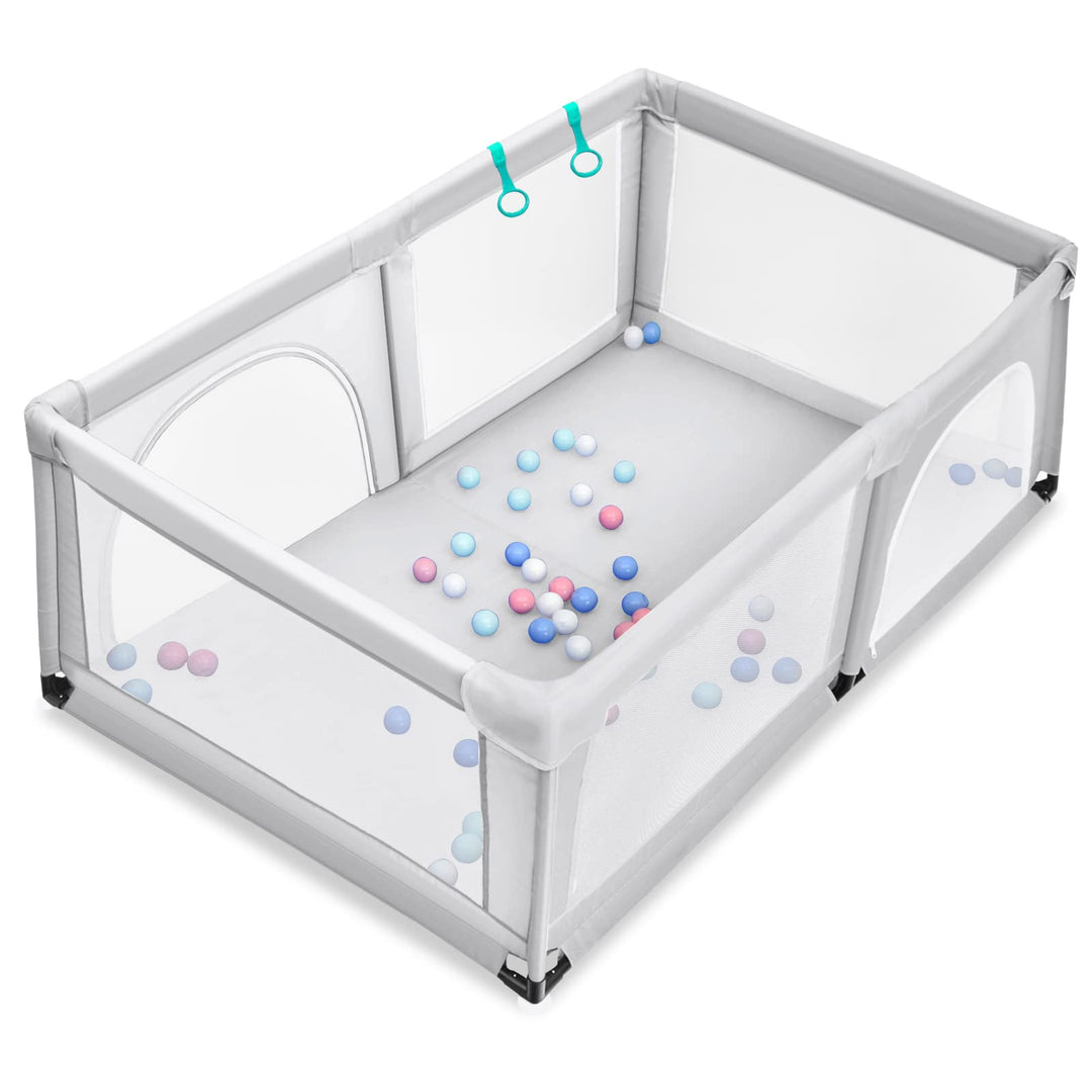 DREAMADE Laufgitter Baby mit Tür, 190 x 120cm Laufstall mit 50 Bunten Bällen & 2 Türem, Absperrgitte