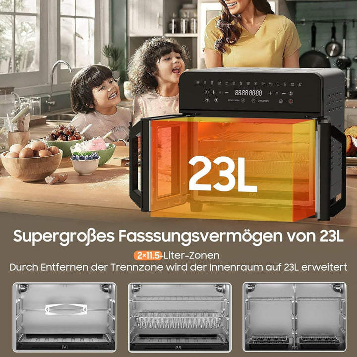 iceagle Heissluftfritteuse 23L Dual Zone - XXL Airfryer mit French Door | Heissluftfritteuse Ofen mi