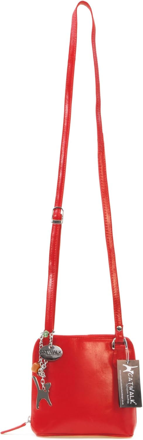 Catwalk Collection Handbags - Leder - Klien Umhängetasche/Schultertasche - LENA S Rot, S Rot