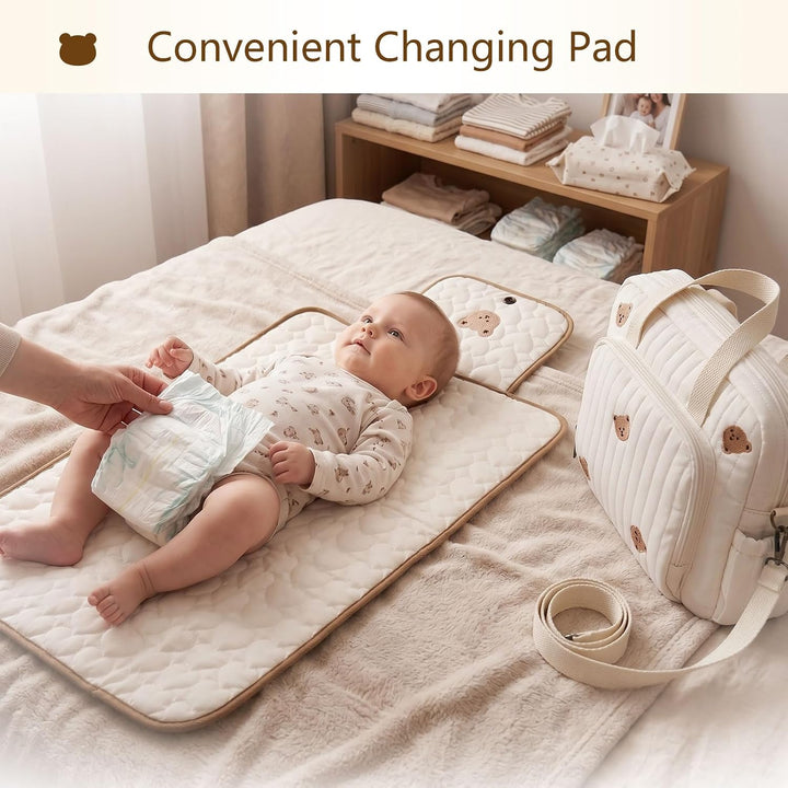 Wickeltasche für Babys, mittelgross, verstellbarer Riemen, Baumwollbär, multifunktionale Kuriertasch
