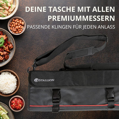 Stallion Professional Koch Messerset mit Tasche - 6 tlg. Profi Messerset mit Messertasche für Köche