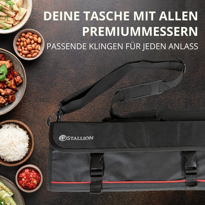 Stallion Professional Koch Messerset mit Tasche - 6 tlg. Profi Messerset mit Messertasche für Köche