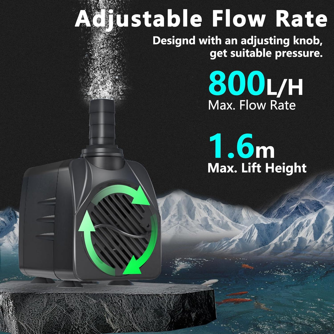 Springbrunnenpumpe 16W 800L/H Schutz vor überhitzung Funktion Ultra Leise Teichpumpe Wasserpumpen Mi