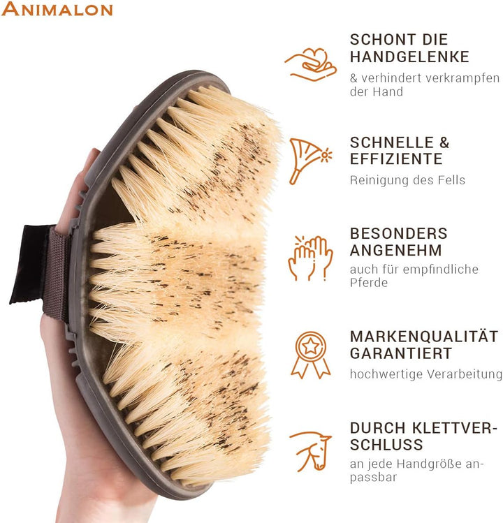 Animalon CareFlex Wurzelbürste – Naturhaar-Pferde-Bürste – Wurzelkardätsche mit harten Naturborsten