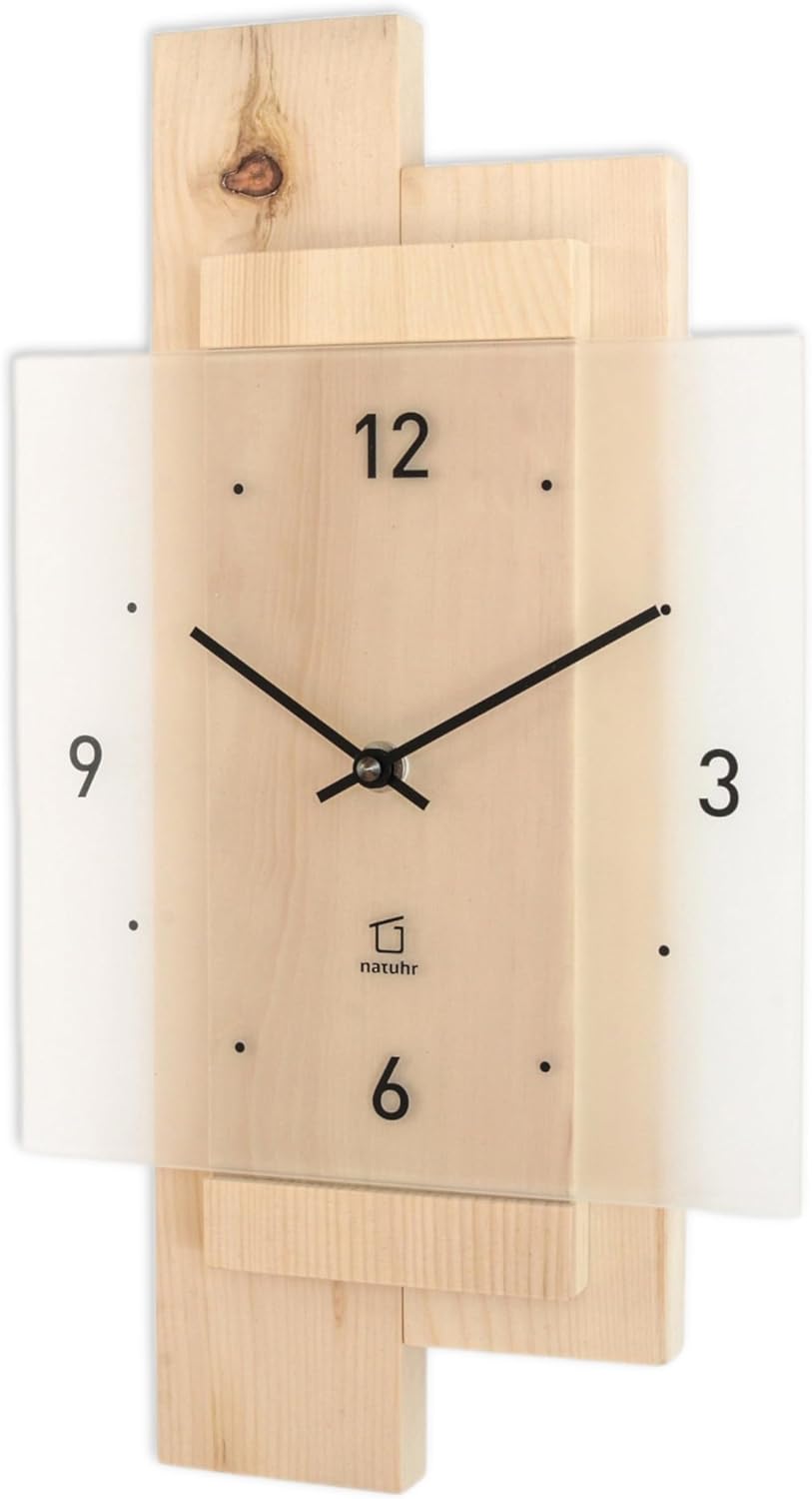 Natuhr Wanduhr Holz Zirbenwald geräuscharm Zirbe Massivholz Mineralglas U.T.S. Uhrwerk (Zirbenholz,
