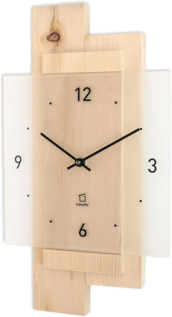 Natuhr Wanduhr Holz Zirbenwald geräuscharm Zirbe Massivholz Mineralglas U.T.S. Uhrwerk (Zirbenholz,