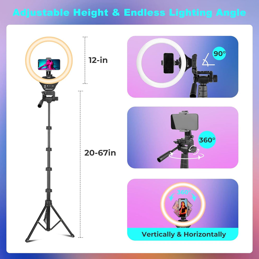 UBeesize 12 Zoll RGB Ringlicht Stativ mit Fernauslöser - Dimmbares Selfie Ringlicht für Selfie, Live