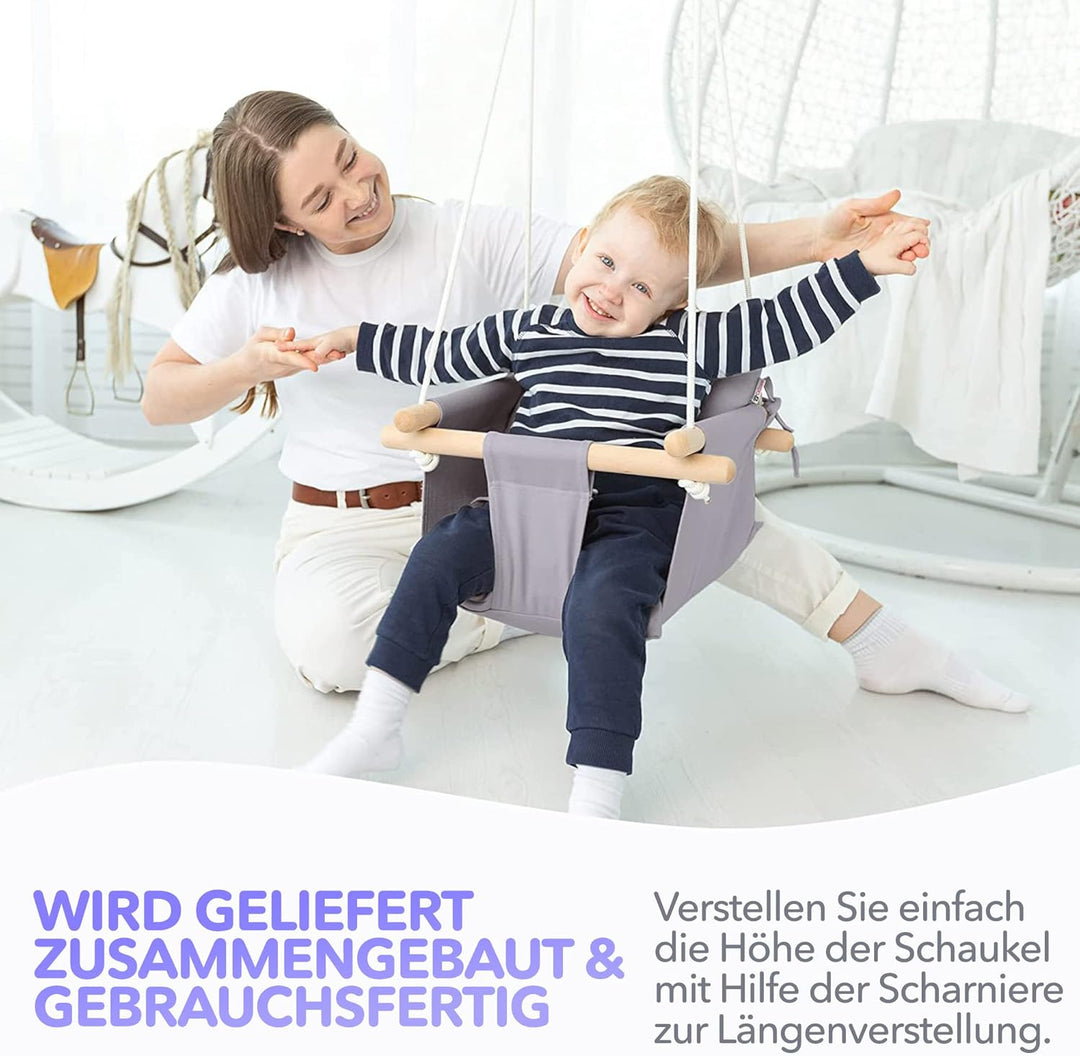 Cateam - Baby schaukel Holz Indoor, Outdoor, Garten. Babyschaukel mit Sicherheitsgurt. Innen Baby ha