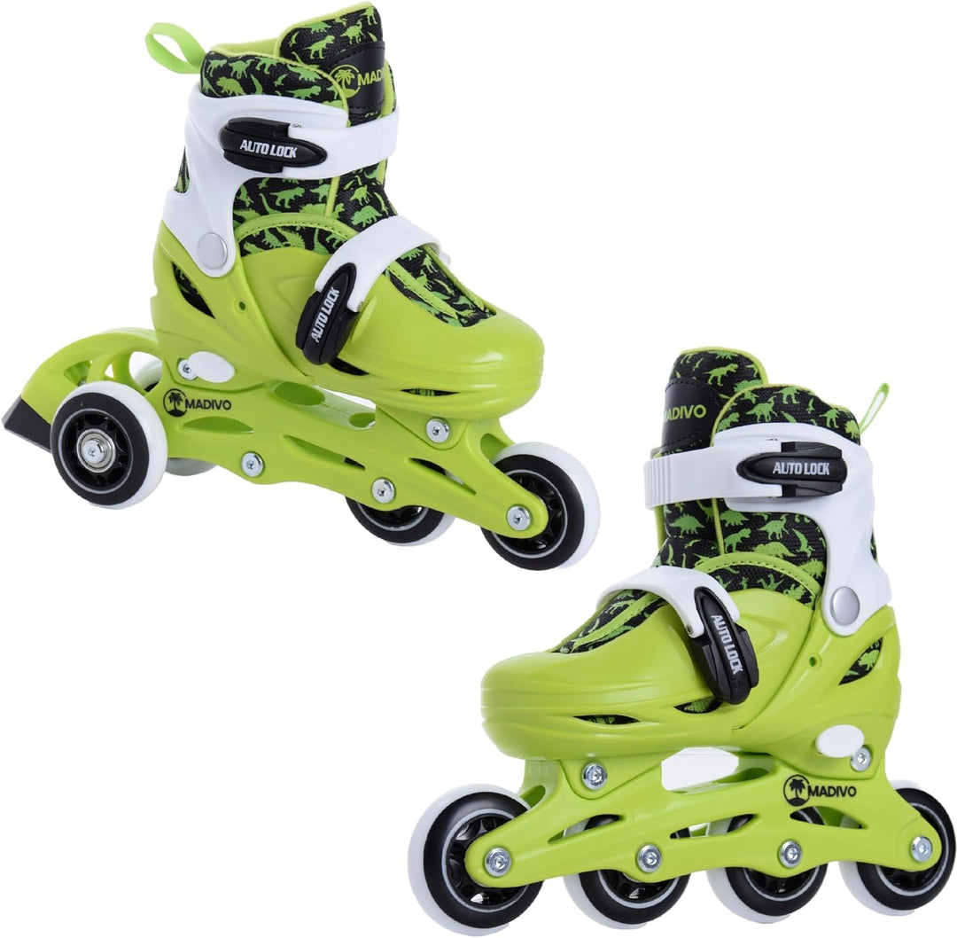Madivo Dino Kinder Set 2in1 Inliner/Triskates VERSTELLBAR | ABEC-5 Rollschuhe | Inlineskates umbauba