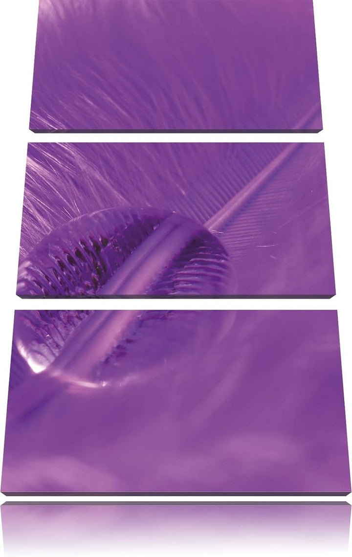 Pixxprint Wassertropfen auf Feder 3-Teiler Leinwandbild 120x80 Bild auf Leinwand