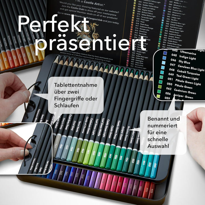 Castle Art Supplies 72 Buntstifte Set |Hochwertige Farbminen mit weichem Kern für erfahrene Künstler