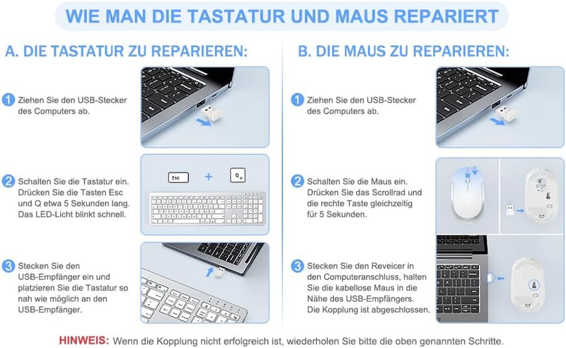 seenda Tastatur Maus Set Kabellos, Ultra-Dünne Wiederaufladbare, Ergonomische mit Silikon Staubschut