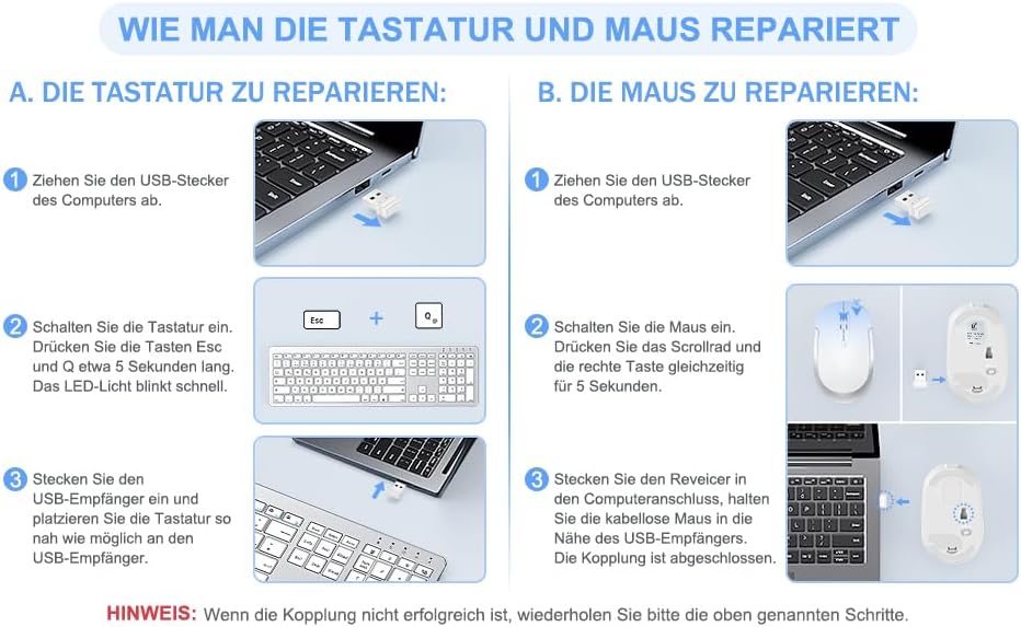 Tastatur Maus Set Kabellos, seenda Ultra-Dünne Wiederaufladbare Funktastatur mit Maus, Ergonomische