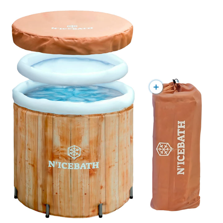 N'ICEBATH Eisbad RefreshPod 80 cm Ø x 75 cm in Holz-Optik - Eisbaden Tonne - faltbare Eisbadewanne f