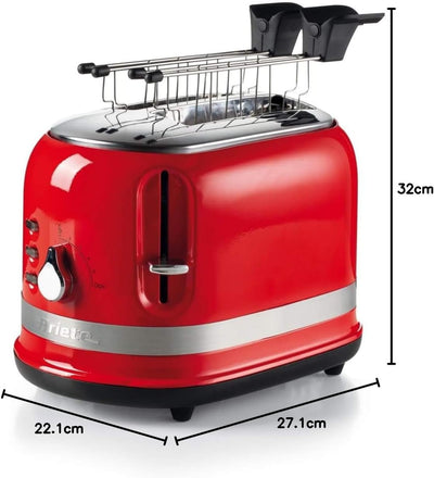 Ariete 149 Roter Toaster 2 Scheiben Modern mit Zange, Automatischer Auswurf, Krümelschublade, Auftau