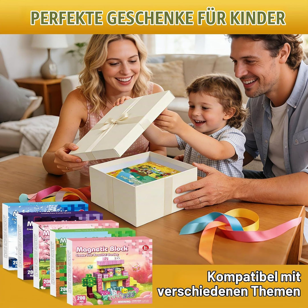 Magnetische Bausteine 200 Stück, Magnetbausteine für ab 6 Jahre Kinder Jungen Mädchen, Magnetic Bloc