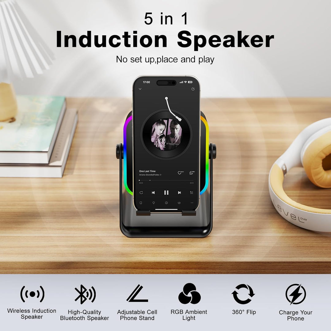 GIM Induktions-Bluetooth-Lautsprecher mit RGB & 4-in-1 Design – Für 4-13 Zoll Smartphones, Bluetooth
