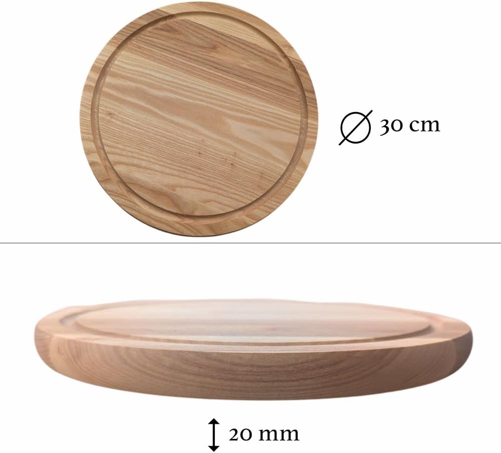 Generisch Pizzateller aus Eiche und Esche ⌀30/40cm, Schneidbrett aus Holz,Pizzabrett, Holzteller für