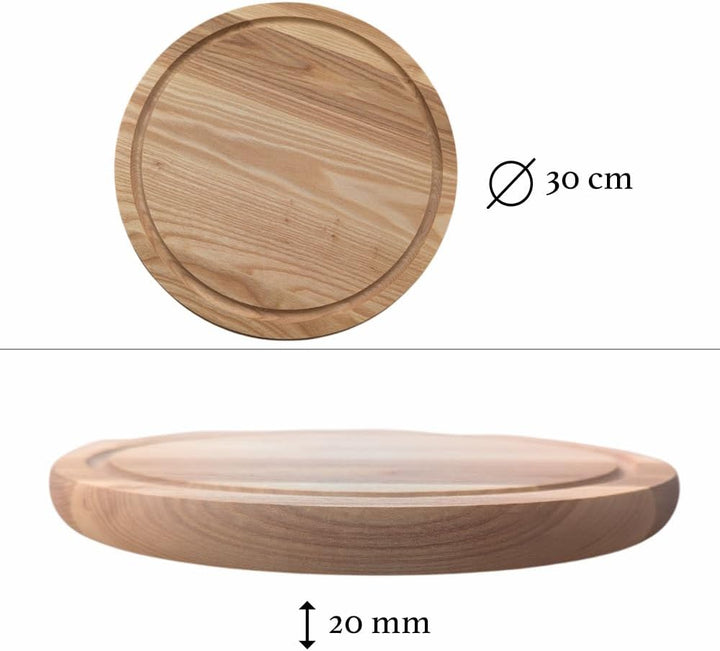 Generisch Pizzateller aus Eiche und Esche ⌀30/40cm, Schneidbrett aus Holz,Pizzabrett, Holzteller für
