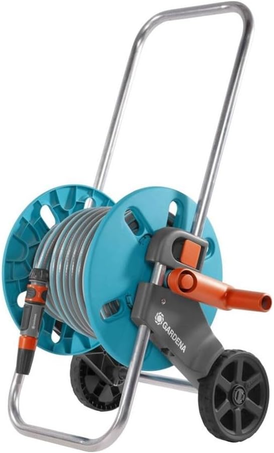 Gardena Carro Aquaroll S Con 20 m de manguera Classic, 13 mm(1/2”) de piezas Original System y Lanza