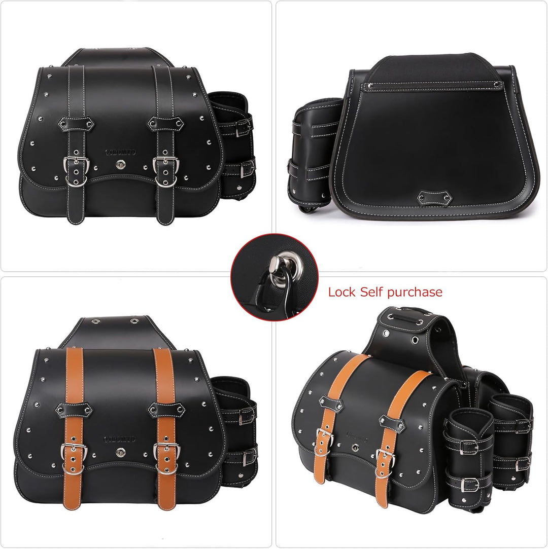 Hochdichtes Leder-Motorrad-Saddebags,Überwurftaschen, Gepäckträger,Seitentaschen mit Getränkehalter,