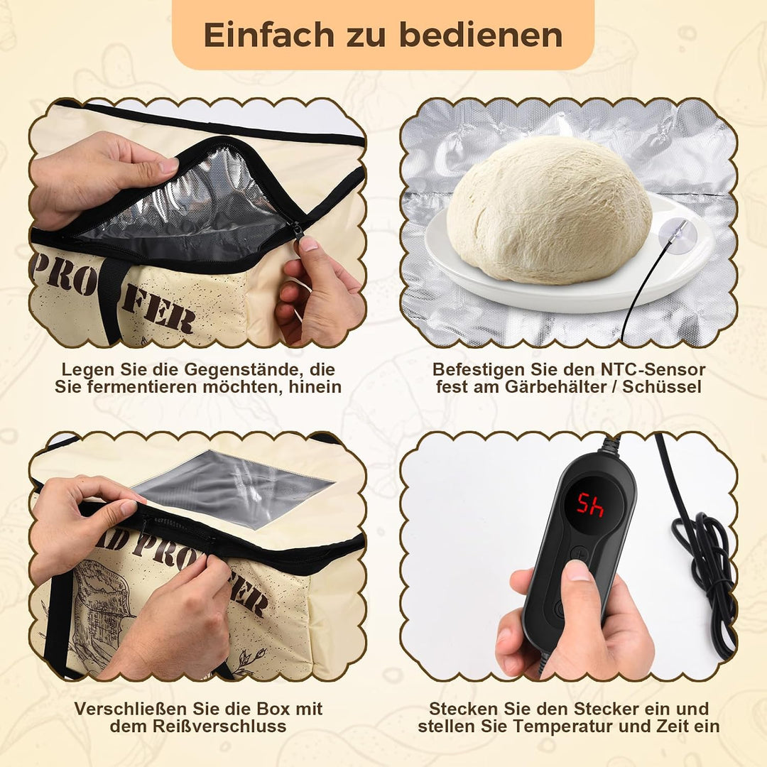 Brot Gärbox Sauerteig mit Heizung, Faltbare Brot Gärschrank, Einstellbare Temperatur und Timer, Heiz
