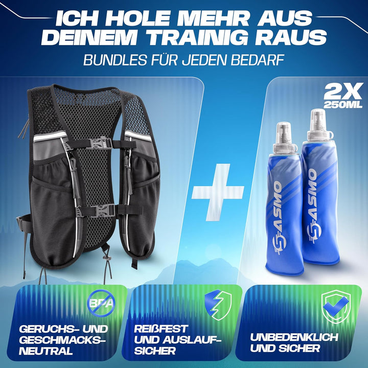 SASMO® Laufweste Damen & Herren 5L / 2L | Running Vest - Ultraleicht & atmungsaktiv| Laufrucksack Da