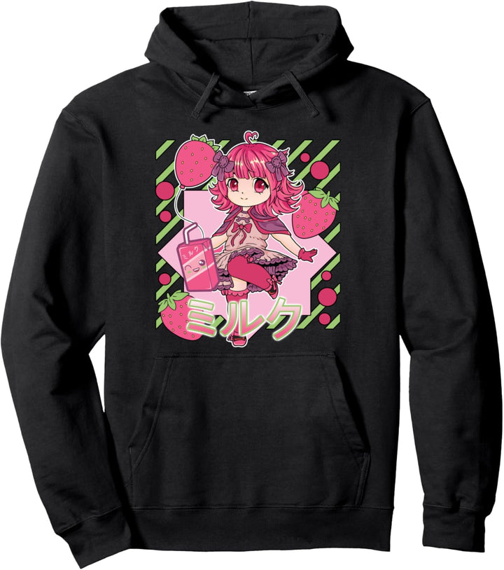 Erdbeermilch Japanischer Anime Chibi Girl Pullover Hoodie
