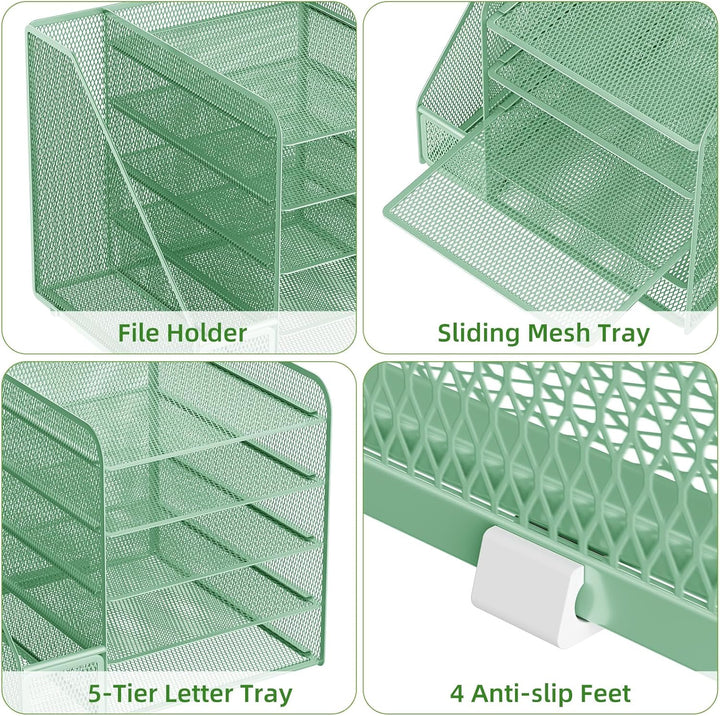 Marbrasse Schreibtisch Organizer und Büro Zubehör,5-Tier Briefablage Organizer mit Briefständer,Mesh
