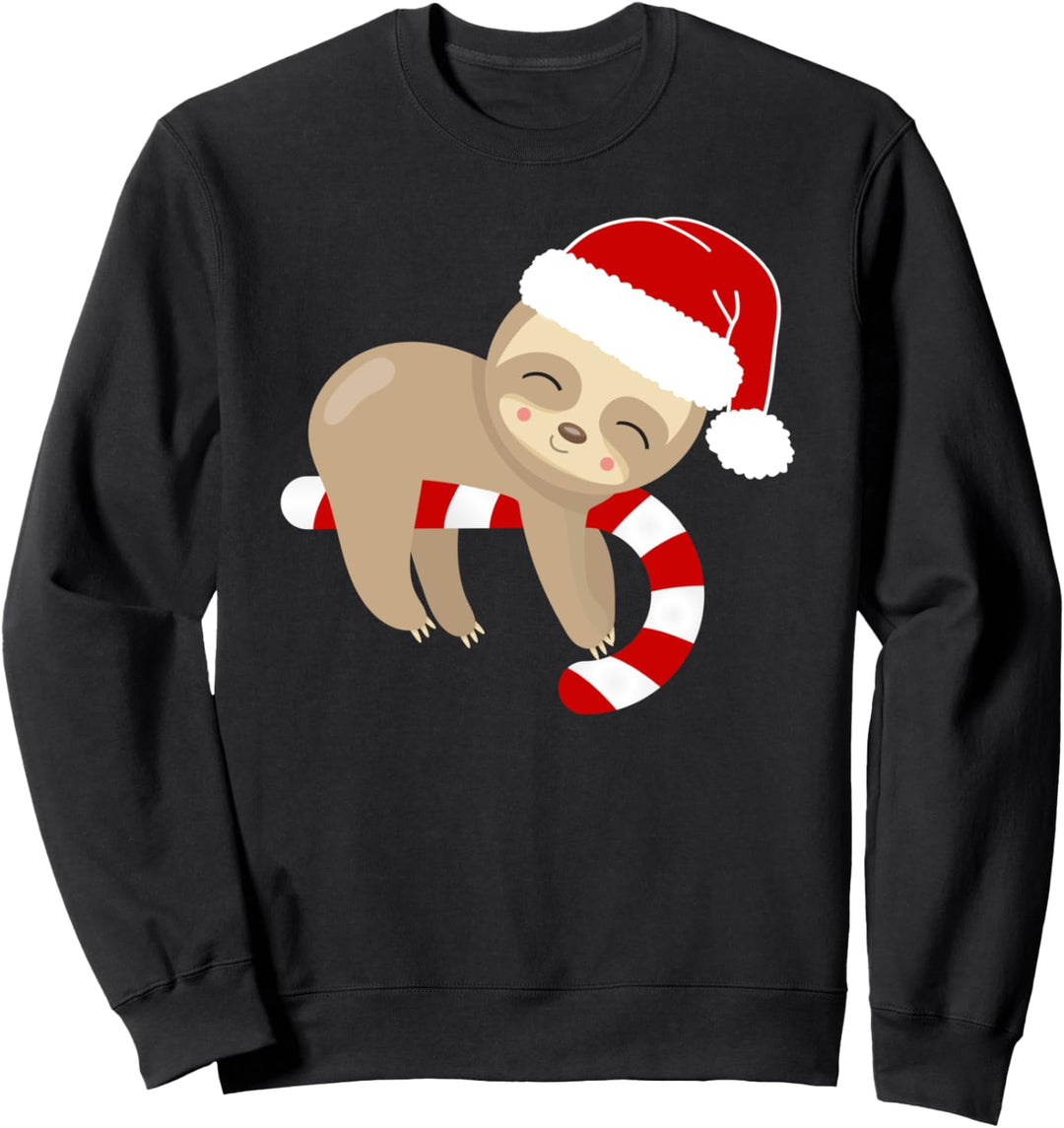Lustiges Faultier Motiv Zuckerstange Weihnachtsmann Mütze Sweatshirt
