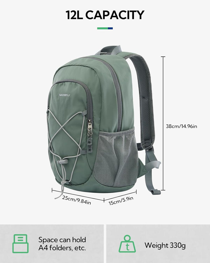 WATERFLY Rucksack Klein Wanderrucksack 12L: Leicht Tagesrucksack Mini Sport Backpack Outdoor Daypack