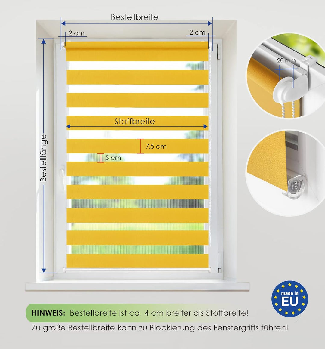 Rikmani Doppelrollo Fensterrollo COR Duo-Rollo Klemmfixierung Zebrarollo Seitenzugrollo ohne Bohren,