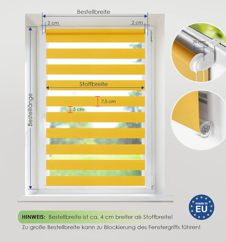 Rikmani Doppelrollo Fensterrollo COR Duo-Rollo Klemmfixierung Zebrarollo Seitenzugrollo ohne Bohren,