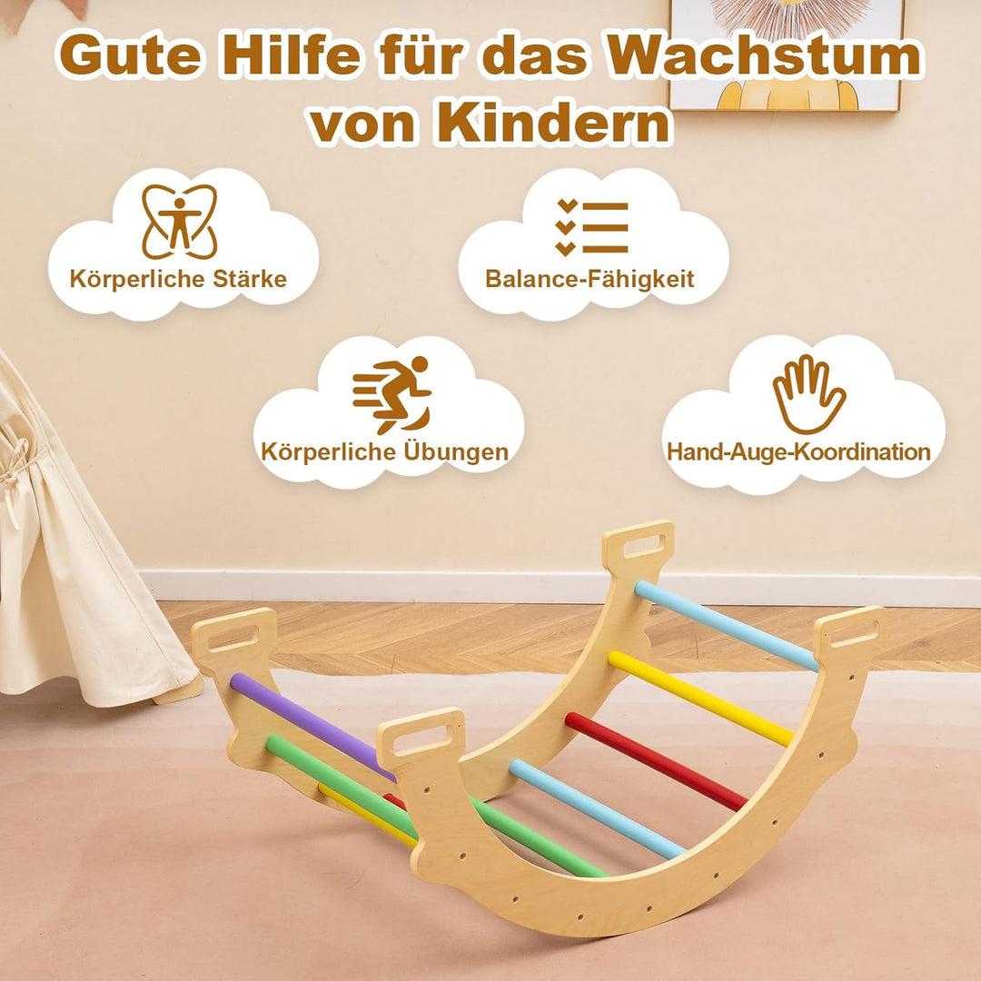 GOPLUS Kinder Kletterbogen mit Kissen, Kletterdreieck Indoor aus Holz, Klettergerüst zum Wippen und