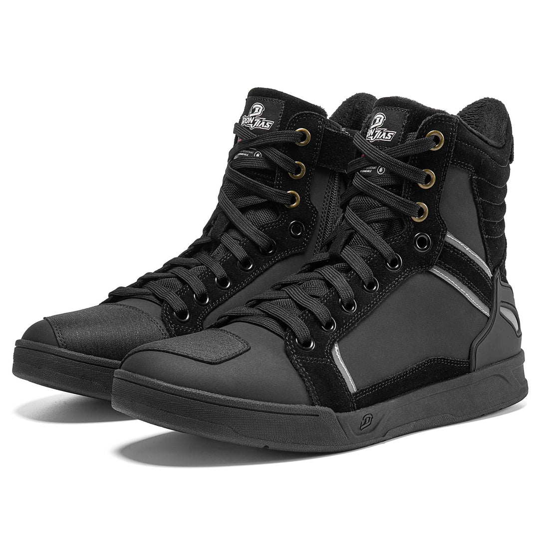 BORLENI Motorradschuhe Herren Winter Plus Samt Warm Motorradstiefel Männer Fleecegefütterte Schuhe L