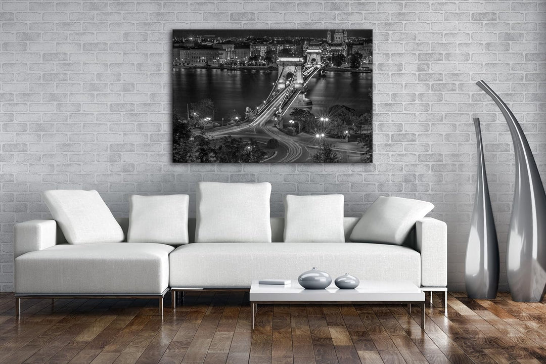 deyoli Kettenbrücke in Budapest Effekt: Schwarz/Weiss Format: 80x60 als Leinwand, Motiv fertig gerah