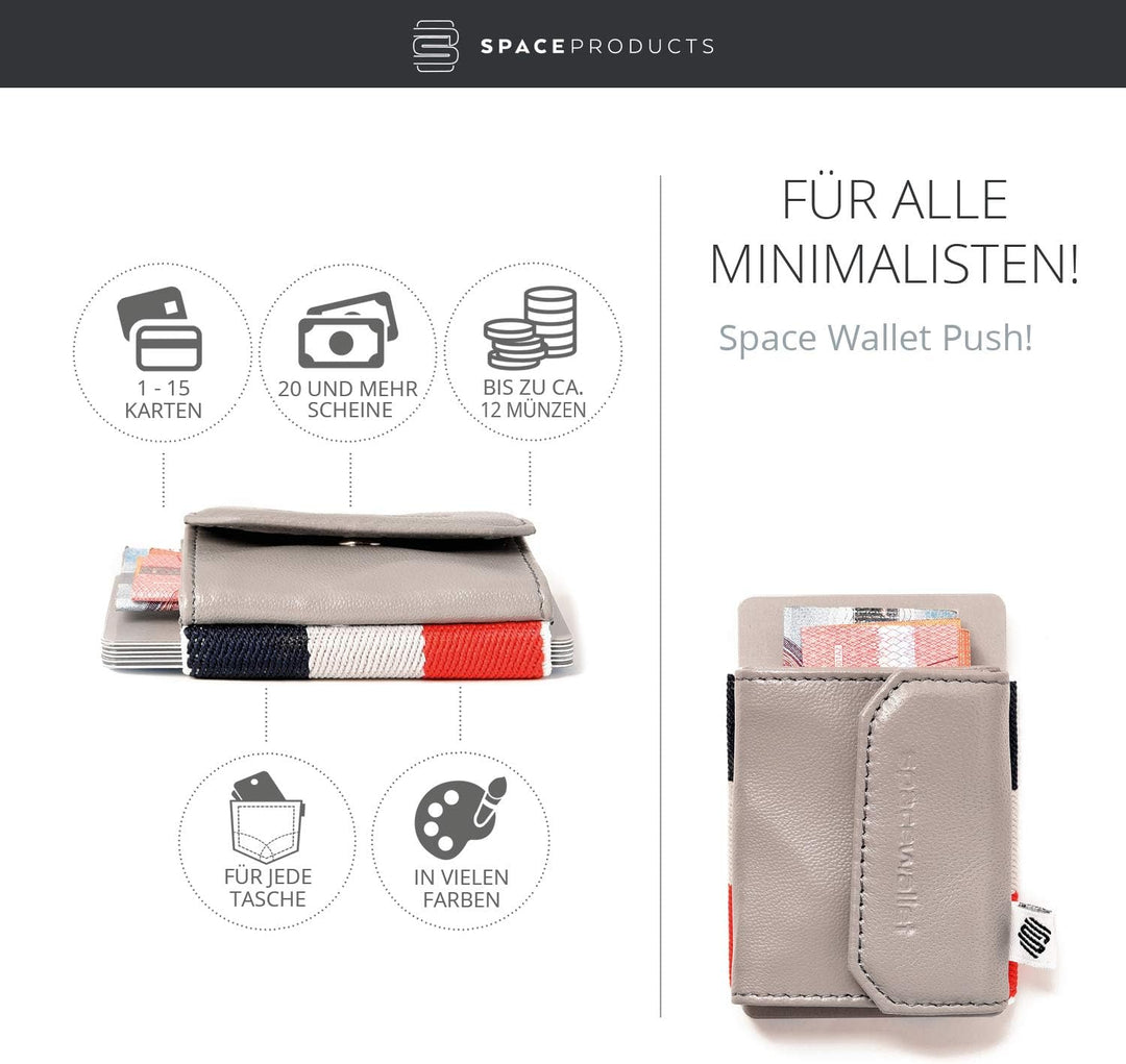 Space Products ® Mini Geldbörse grau-gestreift I Sehr kleines Echtleder Wallet/Portemonnaie mit Münz