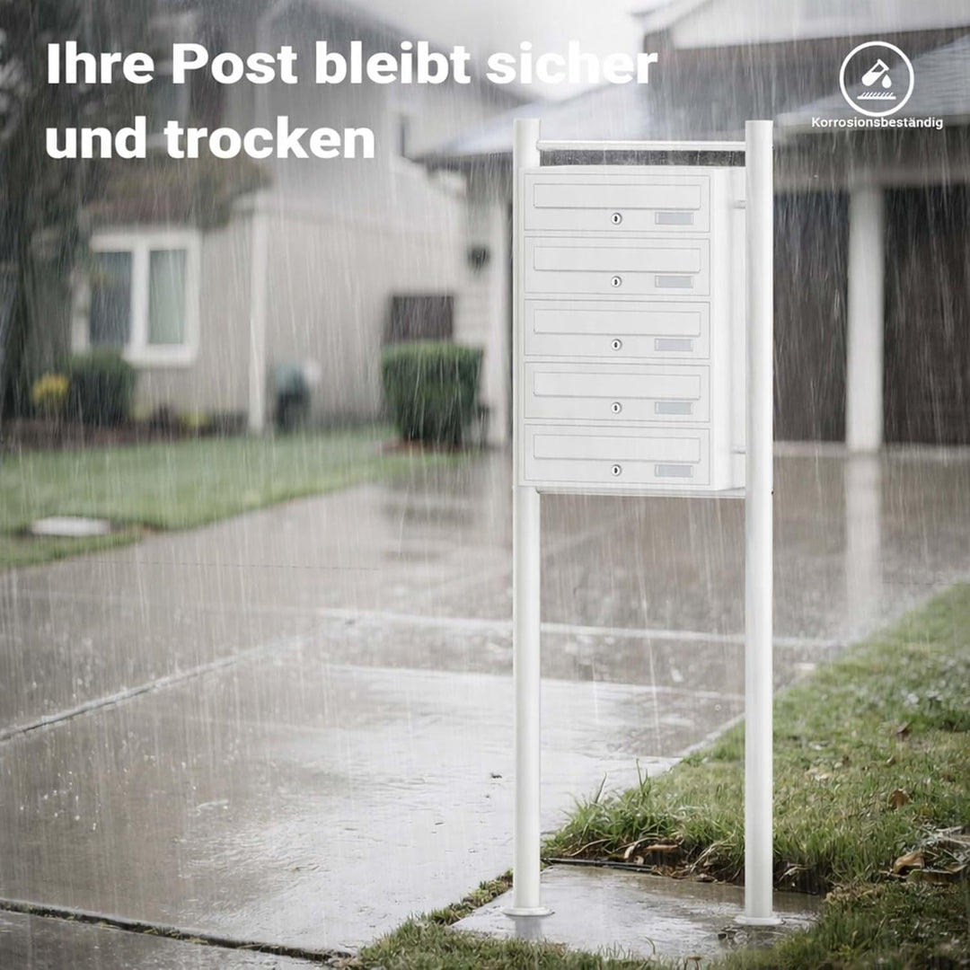 Wiltec 5er Briefkastenanlage weiss 270 x 513 x 1500 mm, Standbriefkasten mit 5 Fächern, Schlüssel un