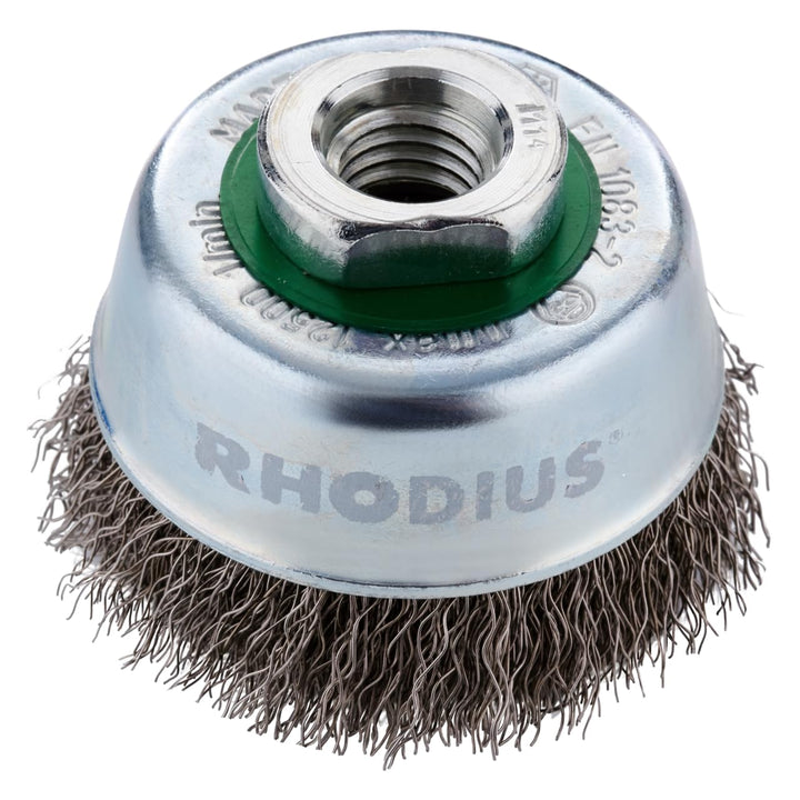 RHODIUS ETBW | 1 Stück Ø 65 mm Topfbürste Edelstahl | gewellter Draht 0,3 mm, M14, Drahtbürste Winke