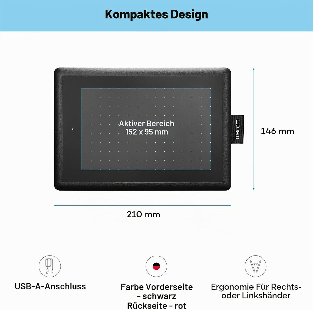 One by Wacom Stifttablett mit drucksensitivem Stift, geeignet für Windows, Mac &amp; Chromebook, Small,