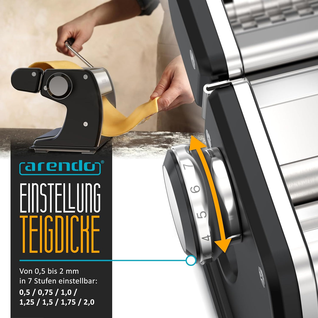 Arendo - Nudelmaschine Pasta Maker – Edelstahl – Nudelpresse – 7 einstellbare Stärken - manuell - Du