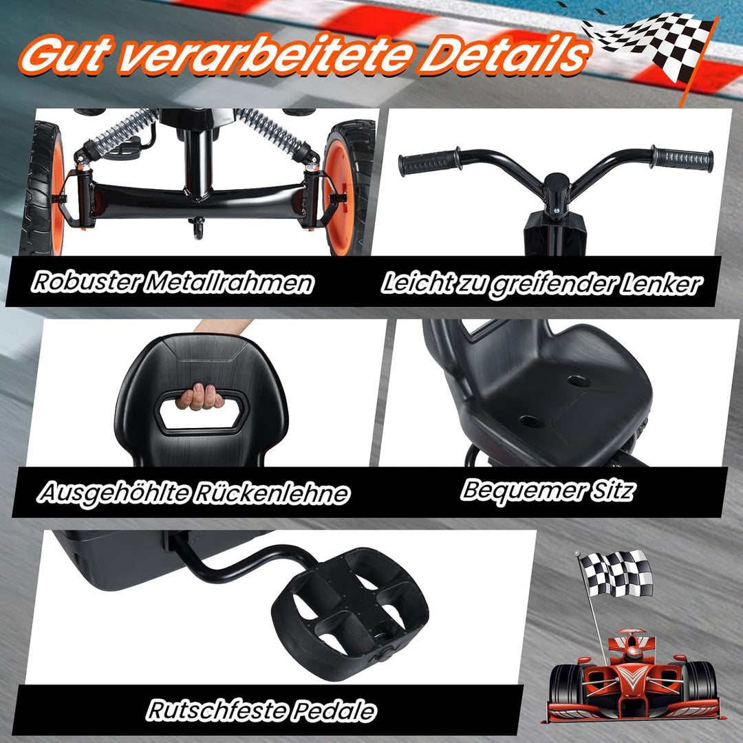COSTWAY Kinder Gokart mit Pedal, Go Kart mit verstellbarem Sitz, Vor- & Rückwärtsgang, Tretauto bis