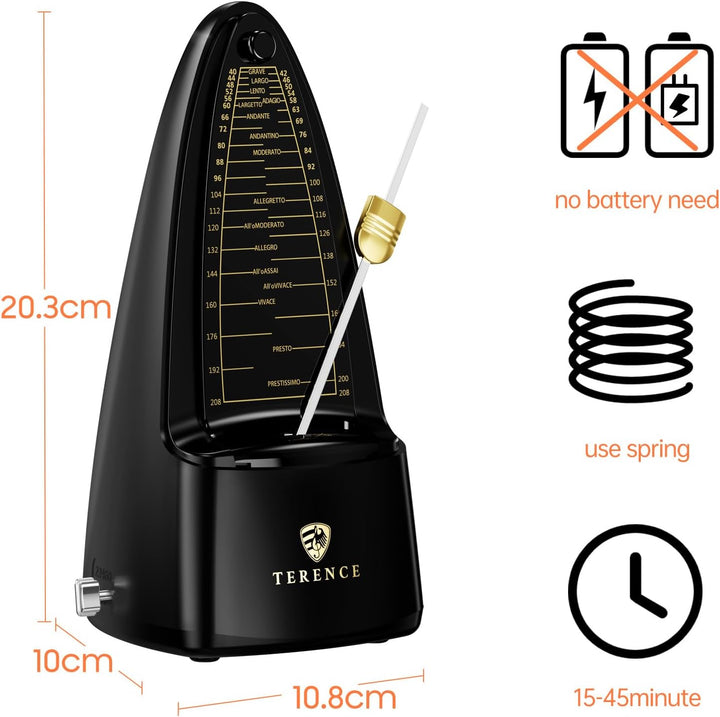TERENCE Mechanisches Metronom für Klavier Gitarre Bass Violine Bass Metronom mit hoher Präzision Tra