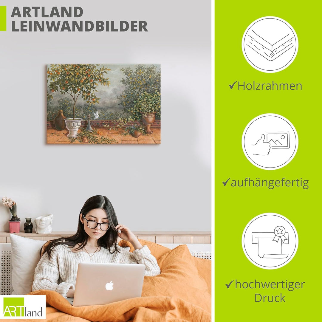 Artland Leinwandbild Wandbild Bild auf Leinwand 100 x 70 cm Landschaften Garten Malerei Grün A5ZJ Ga