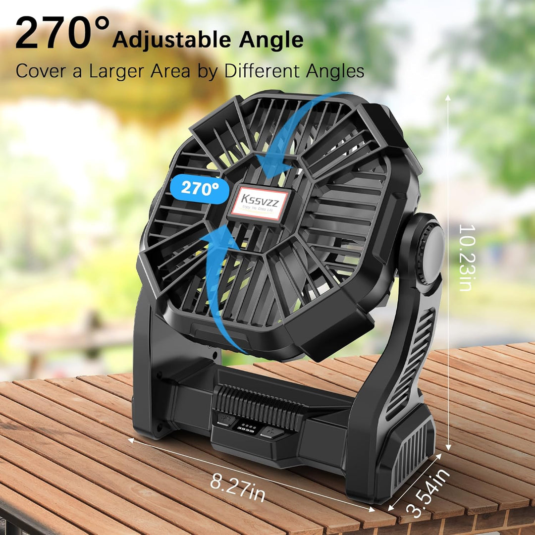 20.000 mAh Campingventilator mit LED-Licht, 4 Geschwindigkeitsstufen, USB-ventilator,es wiederauflad