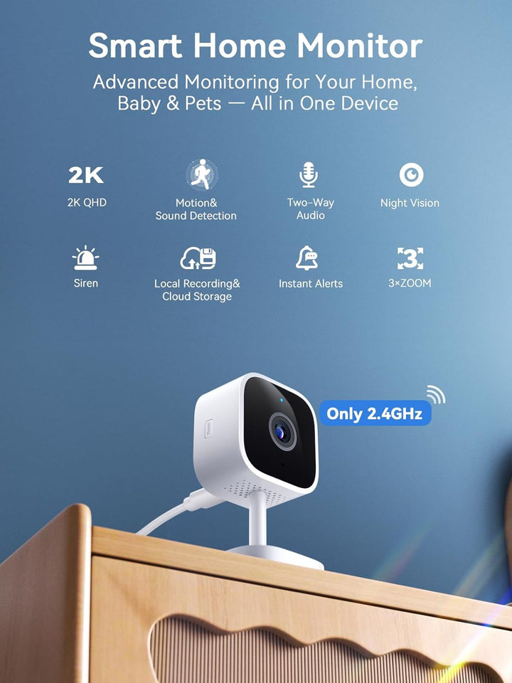 Outinput 2K Plug-in Mini Überwachungskamera Innen, WLAN Indoor Kamera mit IR-Nachtsicht, Hundekamera