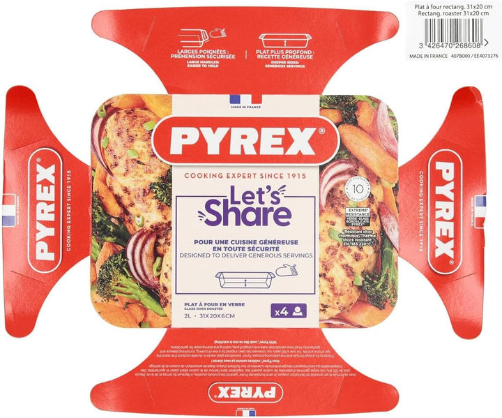 Pyrex - Unwiderstehlich - Rechteckige Glasbackform, transparent, 31 x 20 cm, 31 x 20 cm