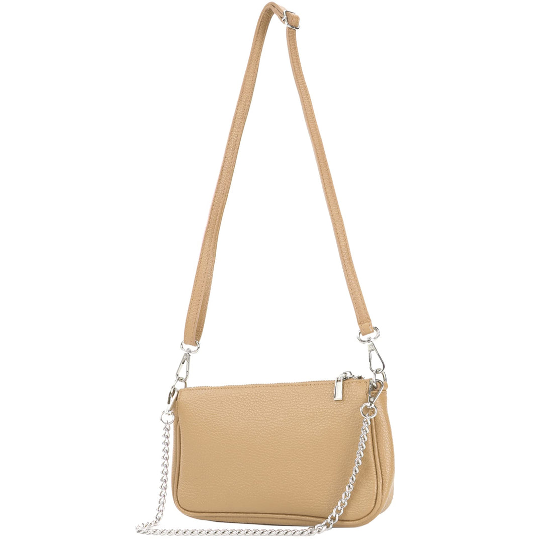 modamoda de - T237 - Umhängetasche Klein Small aus ital. Leder Graubeige, Graubeige