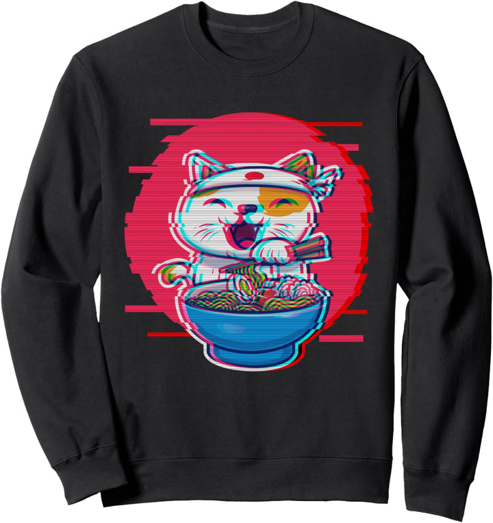 Ramen Kawaii Cat Maneki Neko Japanese Vaporwave Aesthetic Sweatshirt