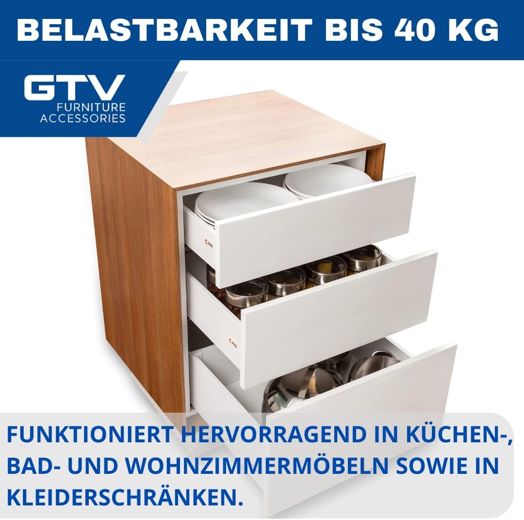 GTV Schubladensystem AXIS PRO I Schubkastengarnitur mit Vollauszug und integriete Dämpfung I Weiss I